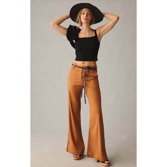 Anthropologie X Maeve Plus Size 22 Naomi Linen Wide Leg Flare Brown Flare Pants - Picture 3 of 13